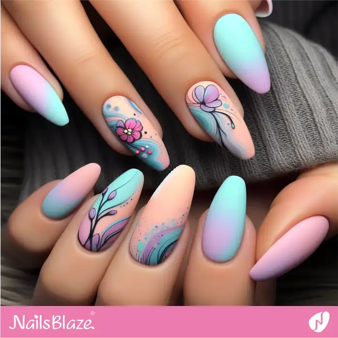 Pastel Color Watercolor Flower Nails | Paint Nail Art - NB2256